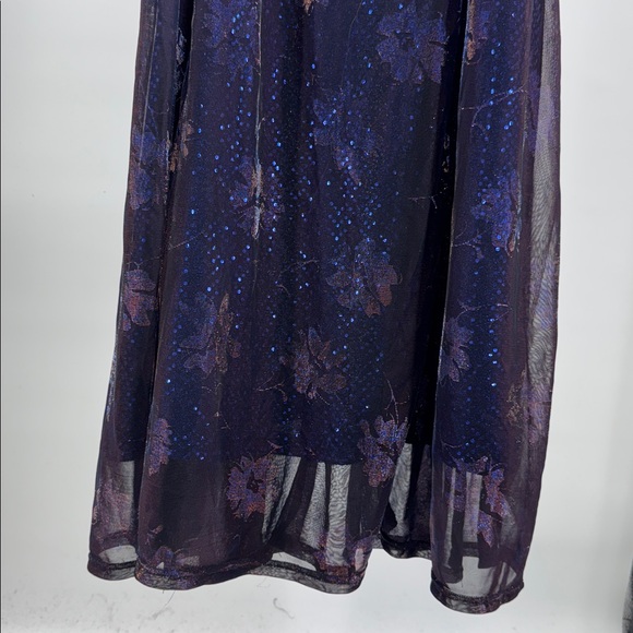 Helene Blake shimmery color shift blue copper sequin maxi dress Y2K formal party - Picture 10 of 14